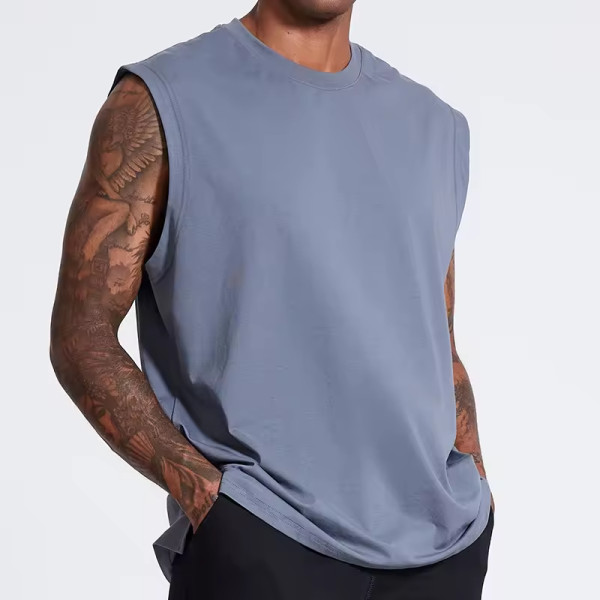 Fabricantes de camisetas regata de corrida sem mangas e gola redonda personalizadas - Fábrica de camisetas regata de ginástica estampadas para treinamento