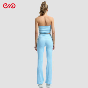 High-Waisted Flared Pants Manufacturer |  Sky Blue Strapless Activewear Set supplier