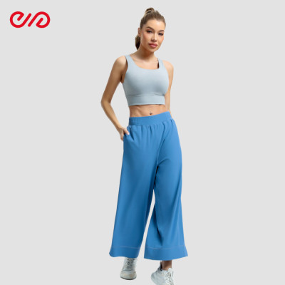 Casual Navy Blue Wide-Leg Pan Jogger Manufacturer |  Crop Top Activewear Set supplier
