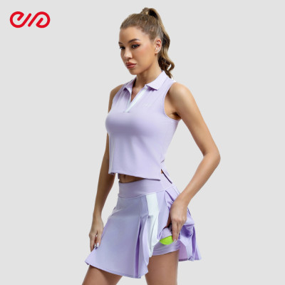 Custom Sleeveless Top And Pleated Skirt Manufacturer | Purple Tennis Set Outfit Supplier