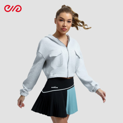 Custom Casual Sports Hoodie with Pleated Skirt Manufacturer | Hooded Sports Jacket Supplier