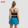 Custom Crossover Sports Top and Pleated Skirt Manufacturer | Color-Block Sports Set Supplier