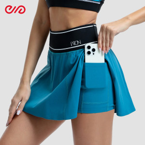 Custom Crossover Sports Top and Pleated Skirt Manufacturer | Color-Block Sports Set Supplier