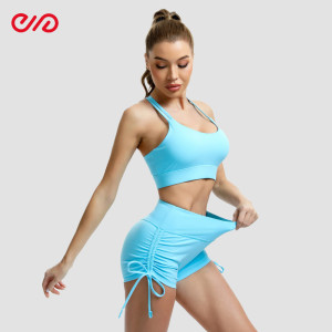 Custom Criss-Cross Back Sports Bra Manufacturer |  Yoga Drawstring Elastic Shorts Supplier
