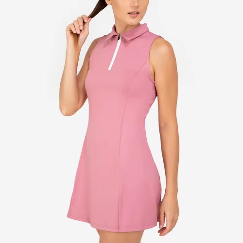 Custom Half Zip Tennis Dress Manufacturer | Athletic Pleated Polo Collar Golf Dress Supplier