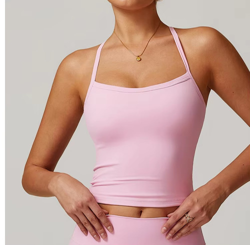 Fabricante de blusa sem mangas com costas cruzadas e respirável | Fábrica de roupas de ioga femininas de secagem rápida