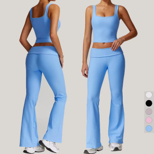 Custom Yoga Wear Flared Leggings Manufacturer | High Waist 2 Piece Yoga Sets Supplier