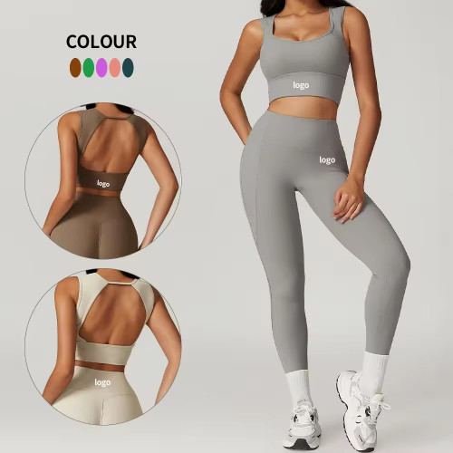 Custom Hollow Back Sports Bra Sets Manufacturer | 2 Pieces Women Gym Activewear Supplier