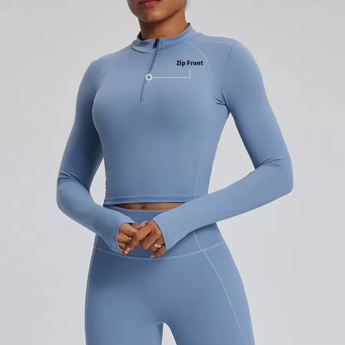 Custom Long Sleeve Gym Fitness Half Zipper Jacket Manufacturer |  Fitness Activewear Supplier