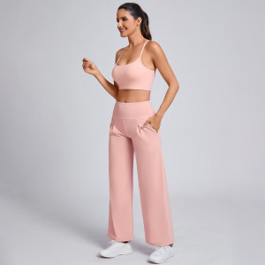 Custom Strappy Sports Bra and Wide-Leg Pants Athleisure Set Manufacturer | Sports Outfit Supplier