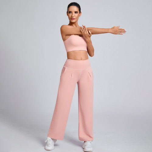 Custom Strappy Sports Bra and Wide-Leg Pants Athleisure Set Manufacturer | Sports Outfit Supplier