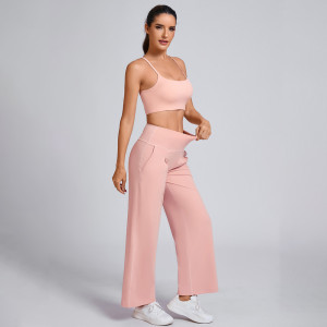 Custom Strappy Sports Bra and Wide-Leg Pants Athleisure Set Manufacturer | Sports Outfit Supplier