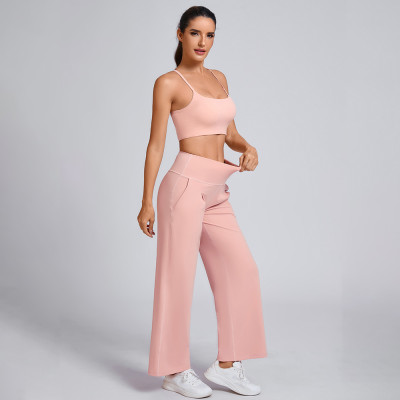 Custom Strappy Sports Bra and Wide-Leg Pants Athleisure Set Manufacturer | Sports Outfit Supplier