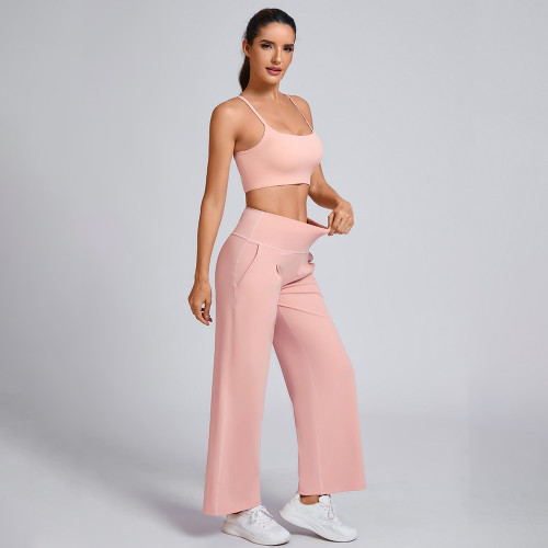 Custom Strappy Sports Bra and Wide-Leg Pants Athleisure Set Manufacturer | Sports Outfit Supplier
