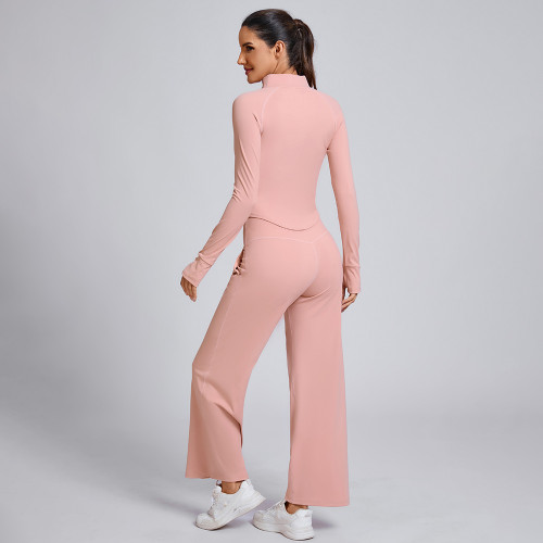 Custom Long Sleeve Zippered Jacket Manufacturer | Sports Flared Pants Outfit Supplier