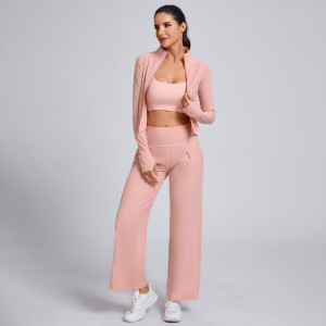 Custom Long Sleeve Zippered Jacket Manufacturer | Sports Flared Pants Outfit Supplier