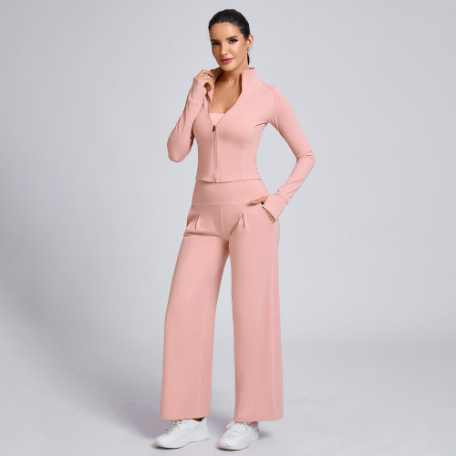 Custom Long Sleeve Zippered Jacket Manufacturer | Sports Flared Pants Outfit Supplier