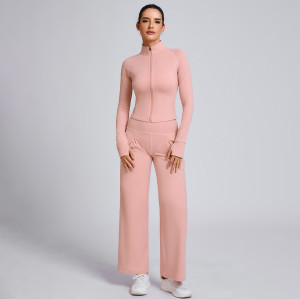 Custom Long Sleeve Zippered Jacket Manufacturer | Sports Flared Pants Outfit Supplier