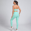 Custom Sporty deep-V halterneck sports bra Manufacturer | Full-Length Leggings Supplier