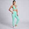 Custom Sporty deep-V halterneck sports bra Manufacturer | Full-Length Leggings Supplier