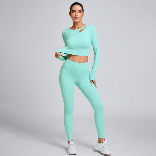 Custom slim-fitting long-sleeved top Manufacturer | High-Waisted Leggings Set Supplier