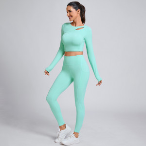 Custom slim-fitting long-sleeved top Manufacturer | High-Waisted Leggings Set Supplier