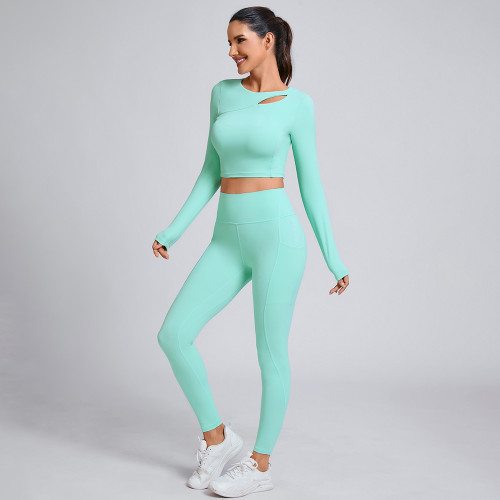 Custom slim-fitting long-sleeved top Manufacturer | High-Waisted Leggings Set Supplier