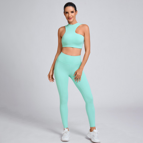 Custom Sleeveless irregular cuts Sports Bra Manufacturer | High-Waisted Leggings Set Supplier