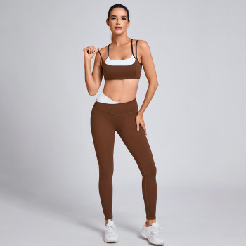 Custom layered Sports Bra and High-Waisted Leggings Manufacturer | Strappy Back Sports Bra Supplier