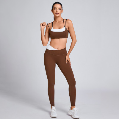 Custom layered Sports Bra and High-Waisted Leggings Manufacturer | Strappy Back Sports Bra Supplier