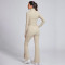Custom Beige Half-Zip Crop Top and Flare Pants Set Manufacturer | Workout Outfit Supplier
