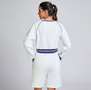 Custom Contrast Striped Cropped Sweatshirt Manufacturer |  Sportswear Shorts Supplier