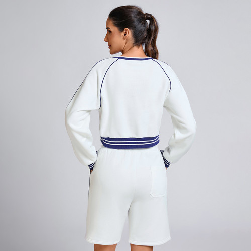 Custom Contrast Striped Cropped Sweatshirt Manufacturer |  Sportswear Shorts Supplier