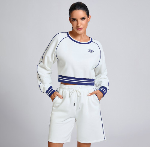 Custom Contrast Striped Cropped Sweatshirt Manufacturer |  Sportswear Shorts Supplier