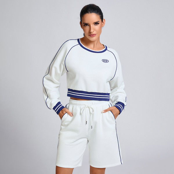 Custom Contrast Striped Cropped Sweatshirt Manufacturer |  Sportswear Shorts Supplier