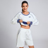 Custom Contrast Striped Cropped Sweatshirt Manufacturer | Sportswear Shorts Supplier