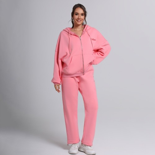 Hoodie Jacket and Straight Leg Sweatpants Manufacturer |  Gym Running Wear Sweatsuit Supplier