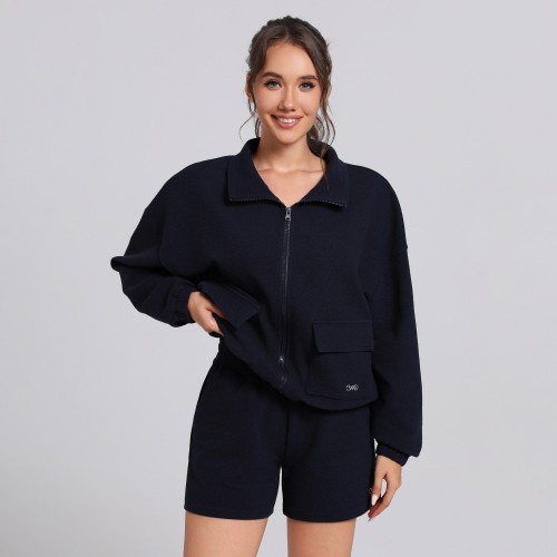 Cropped Zip up Sweatshirt Manufacturer | Custom Women Tracksuit Set Supplier