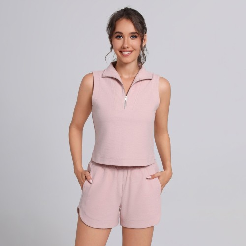 Cropped Zip up stand-up collar tank top Manufacturer | Custom Athletic shorts Supplier