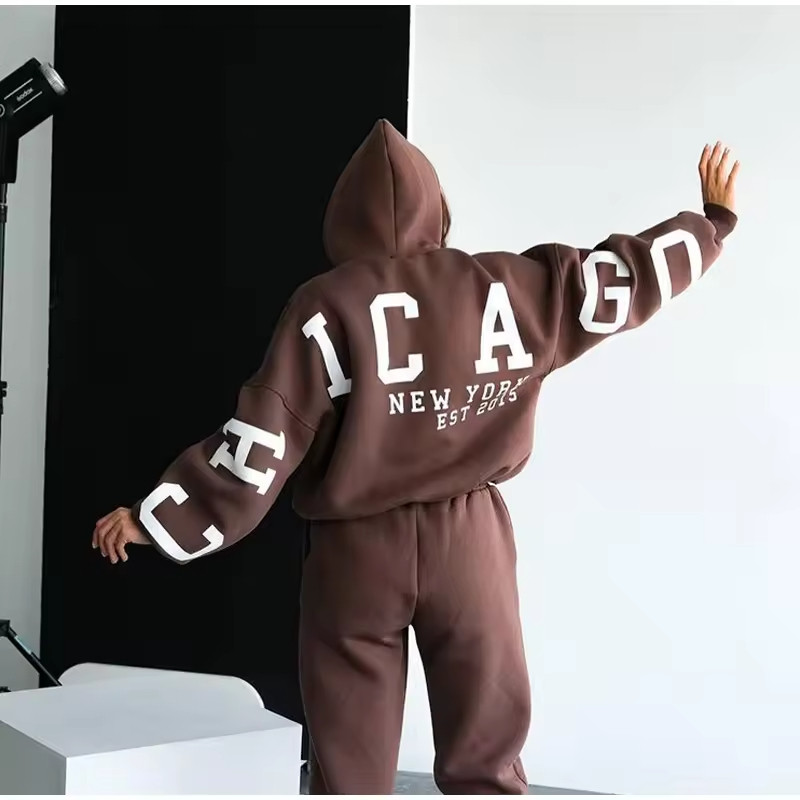 Custom Puff Printing Hoodie Set Manufacturer | 2 Two Sweat Pants Jogger Set suppliers