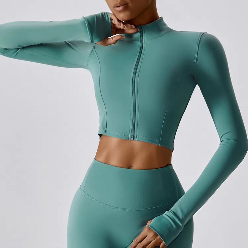 Custom Slim Fit Long Sleeve Jacket Manufacturer | Thumb Hole Workout Running Jacket supplier