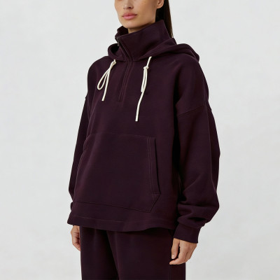 Custom Private Label Women Half Zip Hoodie Manufacturer | High Neck Pullover Hoodie supplier