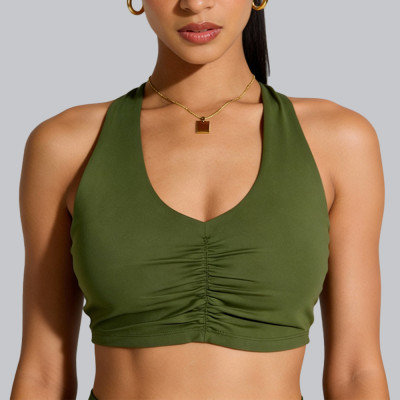 Ruched Front Halter Yoga Bra Manufacturer | Criss-cross Back Sports Bra supplier