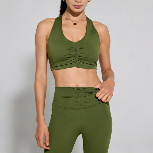 Ruched Front Halter Yoga Bra Manufacturer | Criss-cross Back Sports Bra supplier
