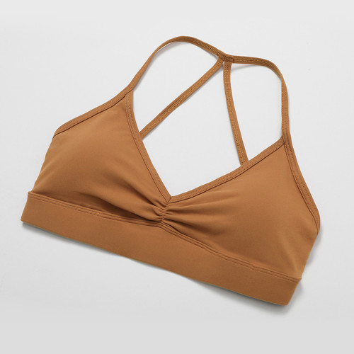 V-Neck Ruched Front Sports Bra Manufacturer | Criss-Cross Back Yoga Suit supplier