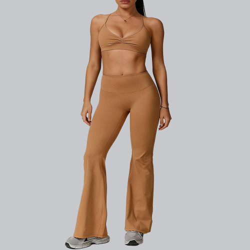 V-Neck Ruched Front Sports Bra Manufacturer | Criss-Cross Back Yoga Suit supplier