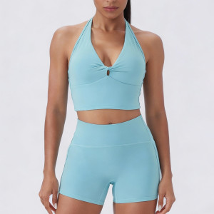 OEM Halter Neck Yoga Set Twist Front Sports Bra Manufacturer | Biker Shorts Manufacturer