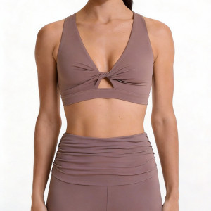 Wholesale Twist Detail V-Neck Yoga Bra Manufacturer | Gym Set Workout Wear Factory