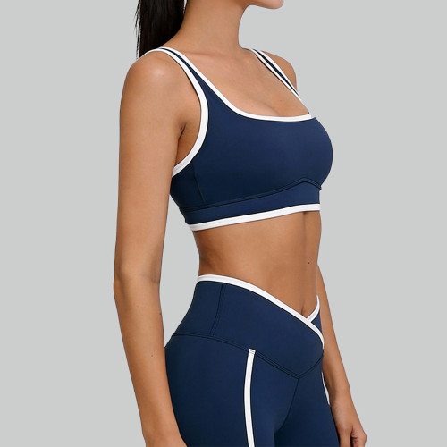OEM Contrast Piping Yoga Set Manufacturer |Crossover Waistband Biker Shorts Factory