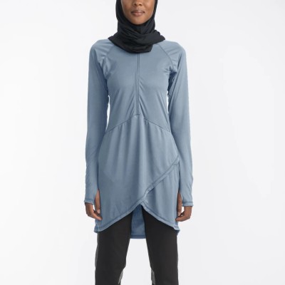 OEM Modest Sportswear Half-Zip Longline Tunic Manufacturer | Layer Tulip Hem Yoga Top Supplier
